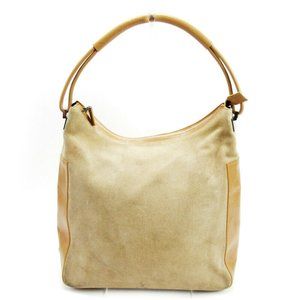 Authentic used Gucci shoulder bag beige suede �~ leather